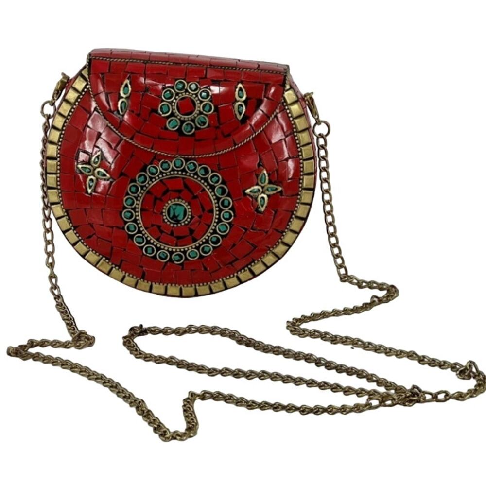ANTIK KRAFT Women's Red/Turquoise Mosaic Tile Crossbody Bag NWT